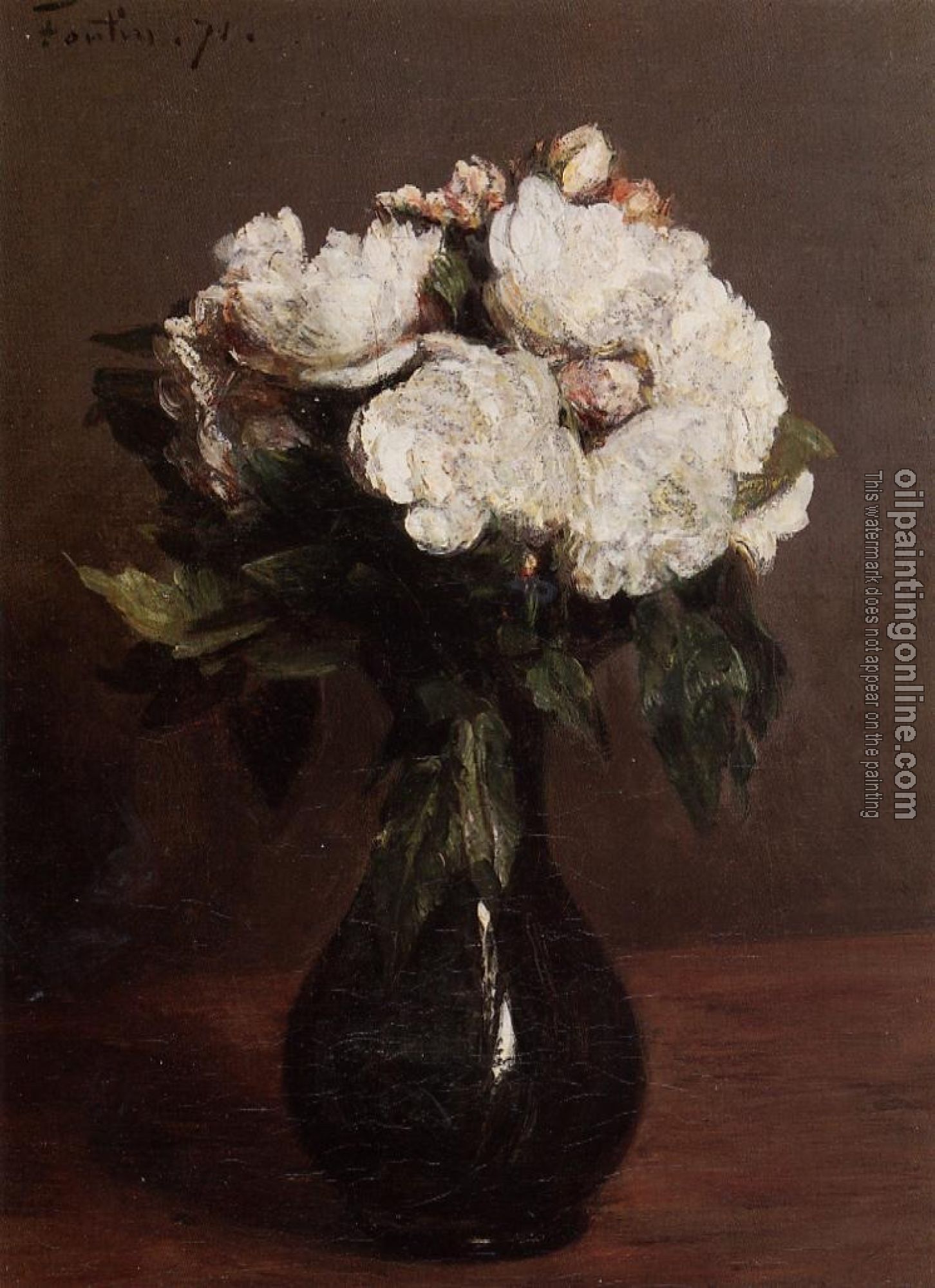Fantin-Latour, Henri - White Roses in a Green Vase